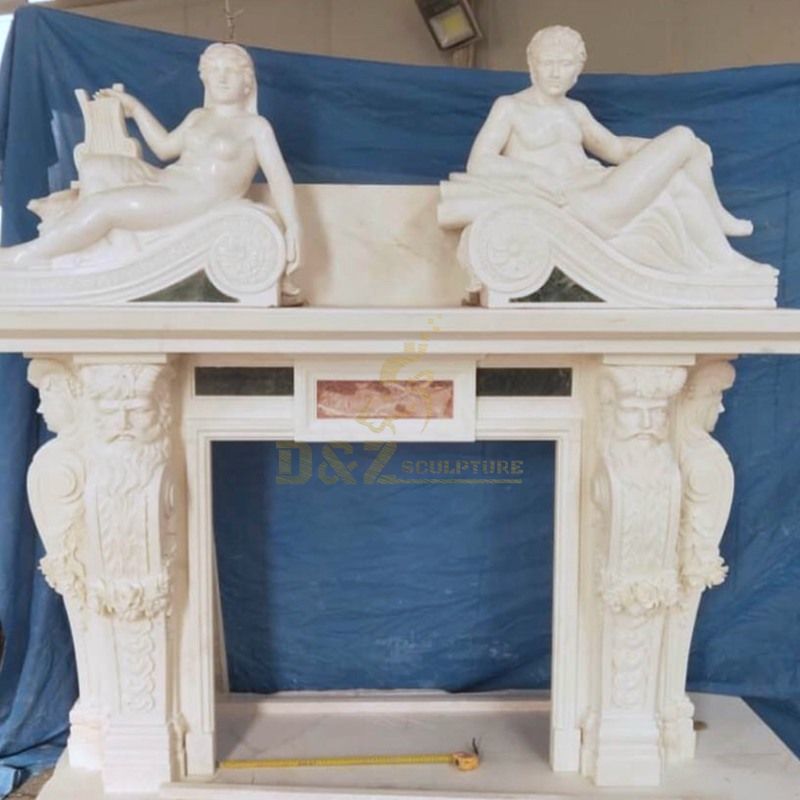 Hand Carved Boy Figure Stone Statue Fireplace Using Natural Stone Material