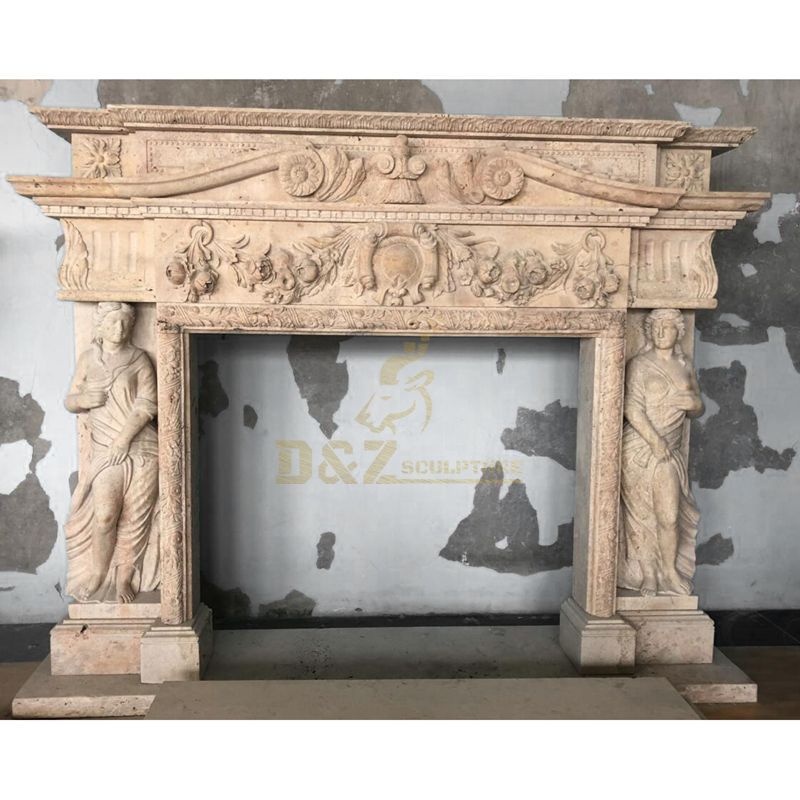 Classic Marble Carving Fireplace Mantel with Lady Statue For Sale