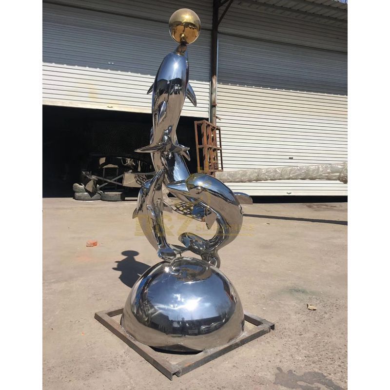 Hot sales dolphin ball stainless steel sculpture