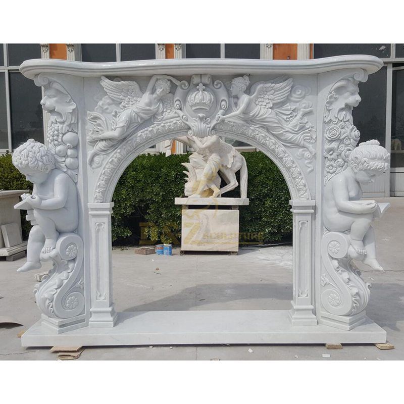 Large European Style Boy Statue Stone Figure Fireplace Surround