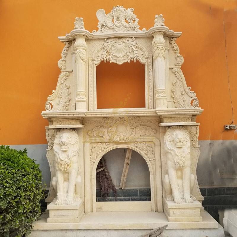 Natural Yellow Stone Carving Marble English Style Fireplace