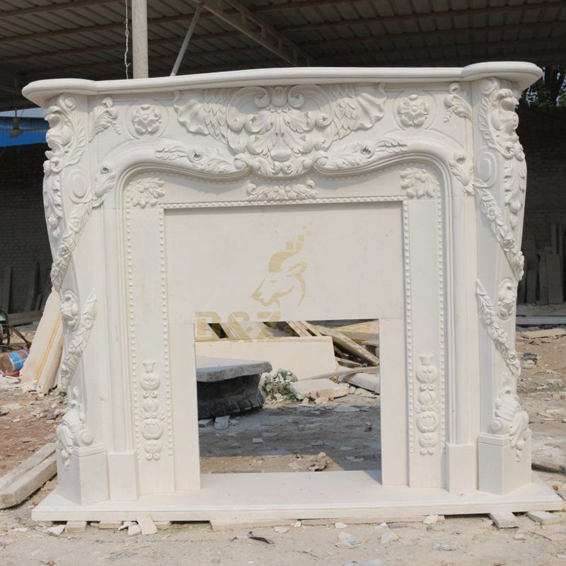 Decorative White Hand Carve Stone Natural Marble Fireplace