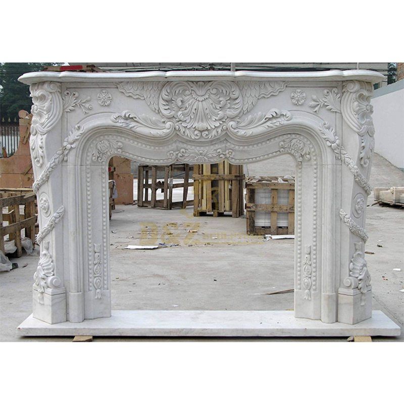 Indoor White Marble Fireplace Stone Fireplace Mantel