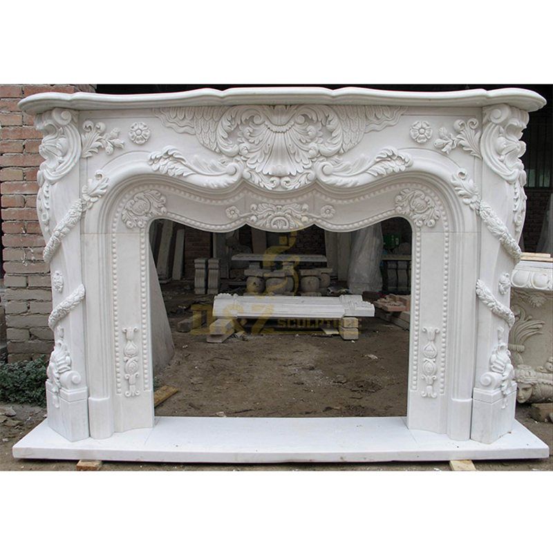 Indoor White Marble Fireplace Stone Fireplace Mantel