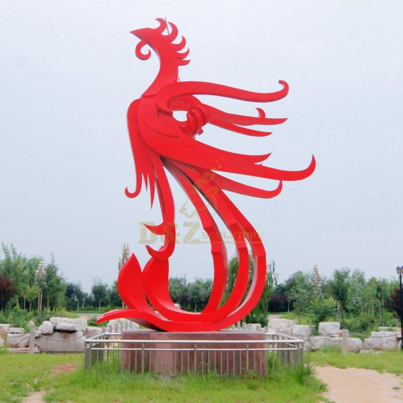 Stainless steel red phoenix sculpture