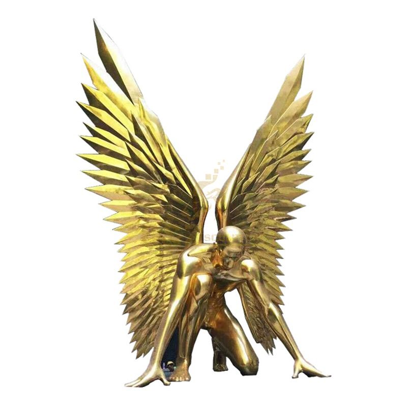 Large stainless steel golden wings sculpture