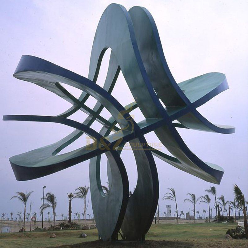 Stainless steel outdoor mirror stone sculpture