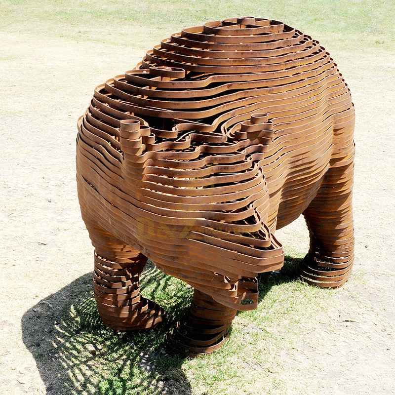 Corten steel outdoor animal pig sculpture