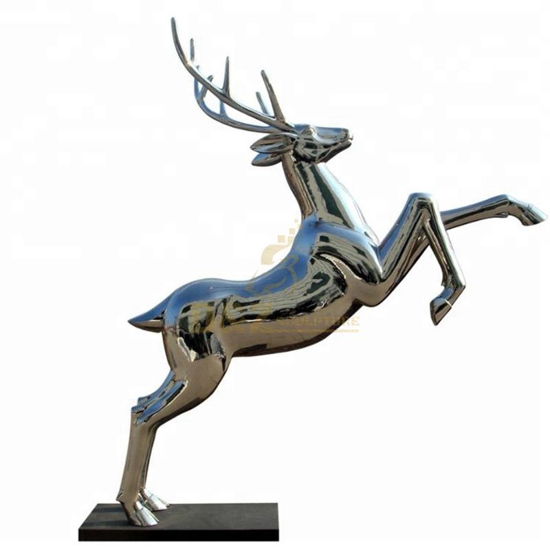 Outdoor large metal mirror stainless steel deer sculpture