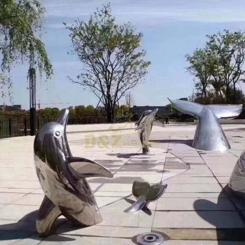 Outdoor Stainless Steel Dolphin statue for outdoor landscape