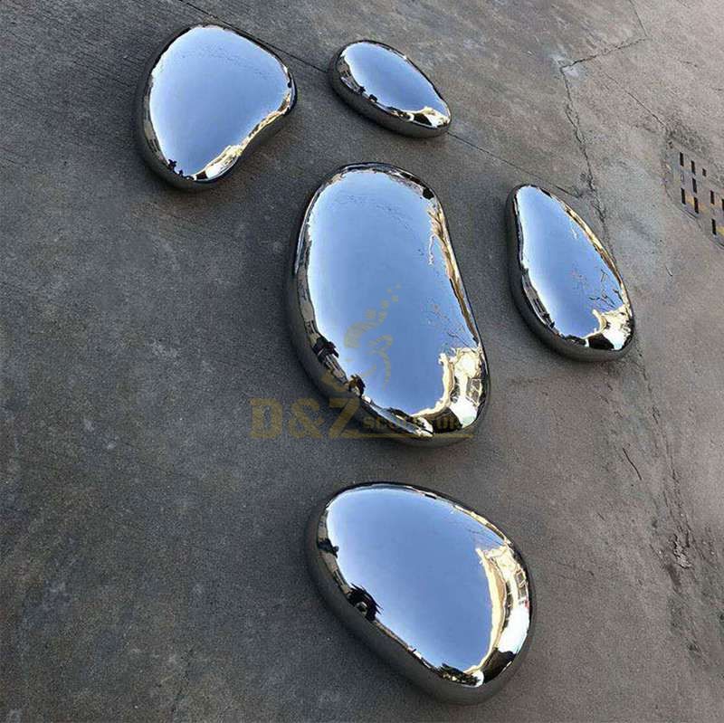 Stainless steel mirror stone garden sculpture