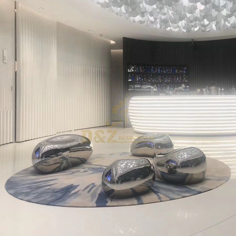 Hotel interior stainless steel metal stone seat sculpture