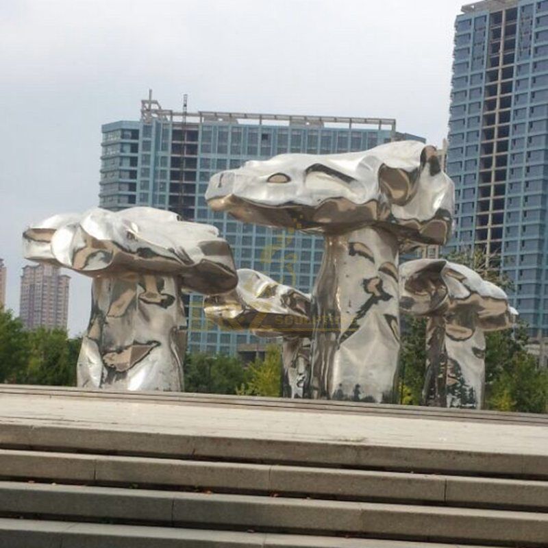 Stainless steel abstract outdoor mushroom metal sculpture