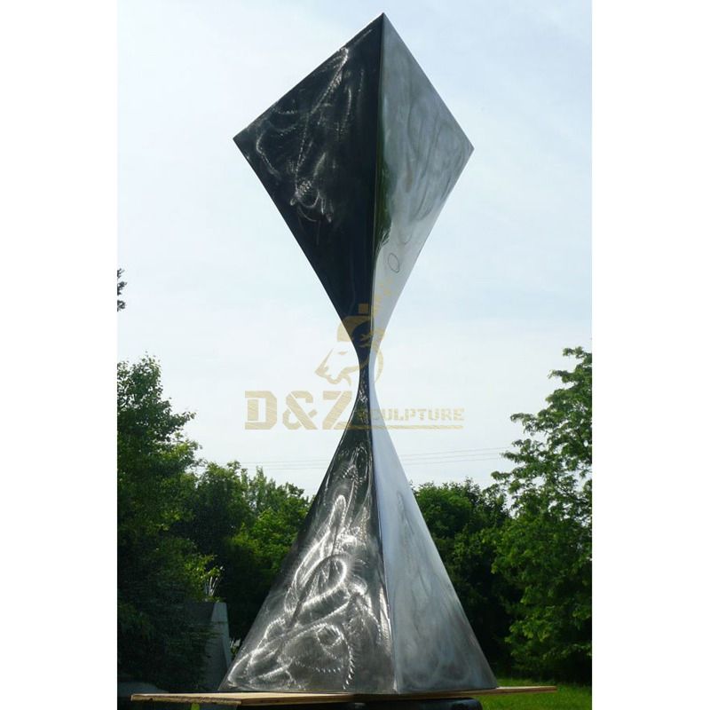 Outdoor tall stainless steel vertebral geometry brushed sculpture