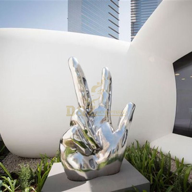 Outdoor large stainless steel hand sculpture