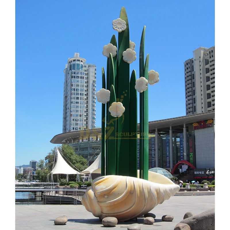 Large modern city stainless steel flower metal art sculpture