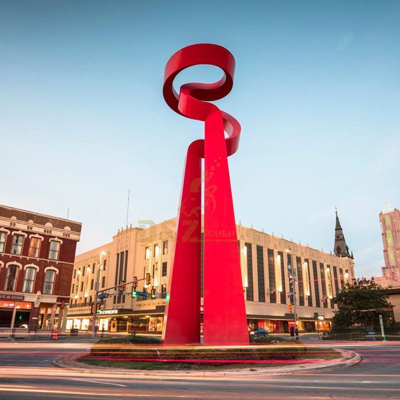 Large red stainless steel city center modern abstract sculpture