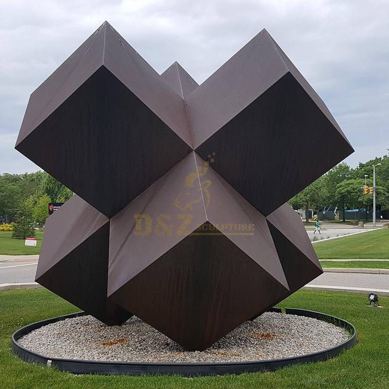 Large urban square outdoor stainless steel brushed sculpture