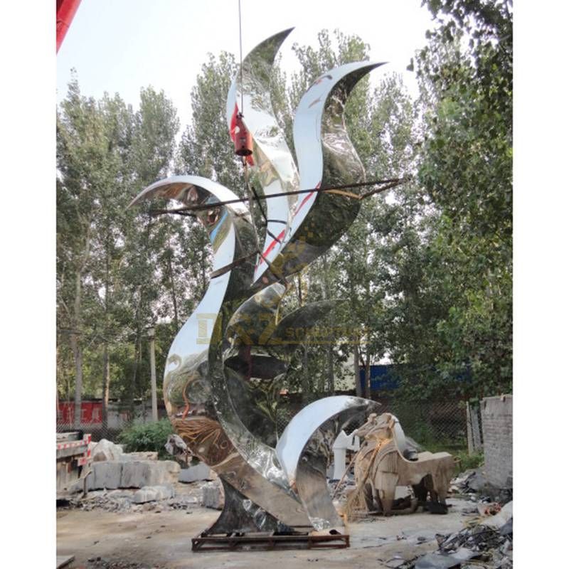 Stainless steel modern abstract flame mirror polished sculpture