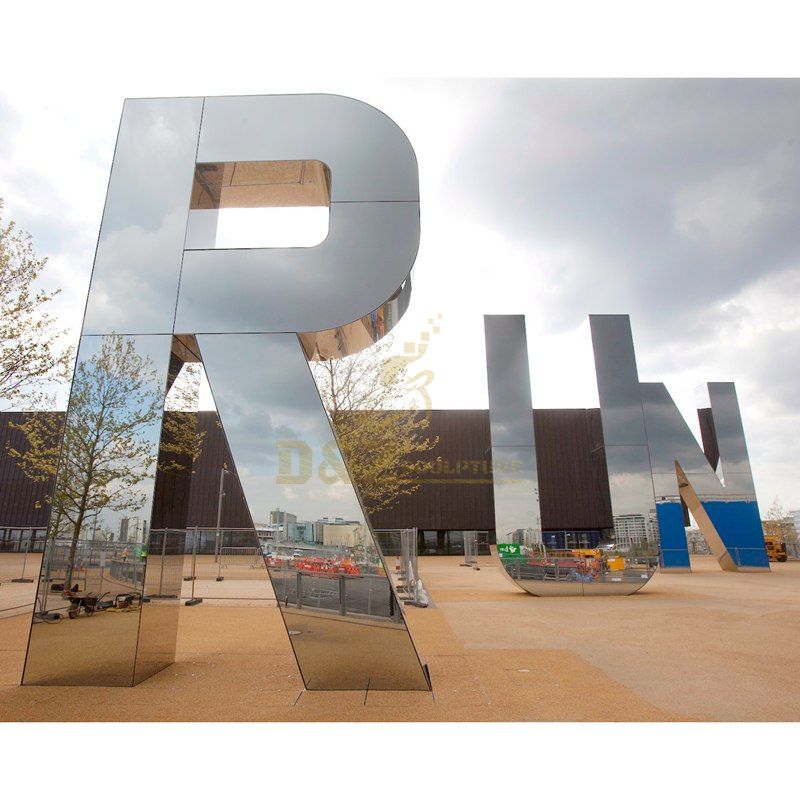 Large mirror polished stainless steel letters sculpture