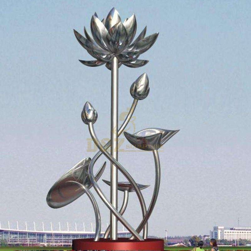 Outdoor metal art statue large lotus flower stainless steel sculpture