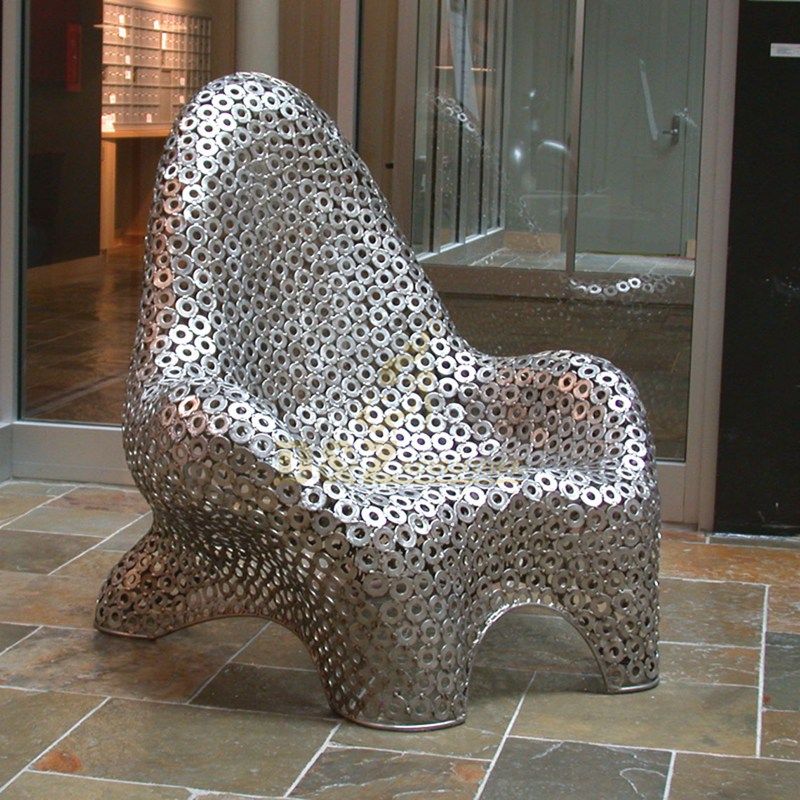 Outdoor modern abstract stainless steel chair sculpture