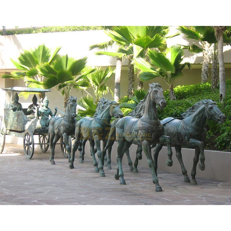 Outdoor large casting bronze horse carriage sculpture