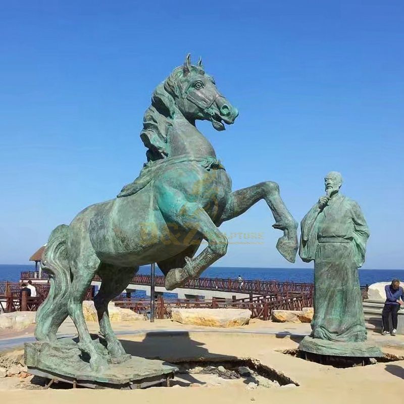 Outdoor sculpture of famous Chinese bronze poet and bronze horse