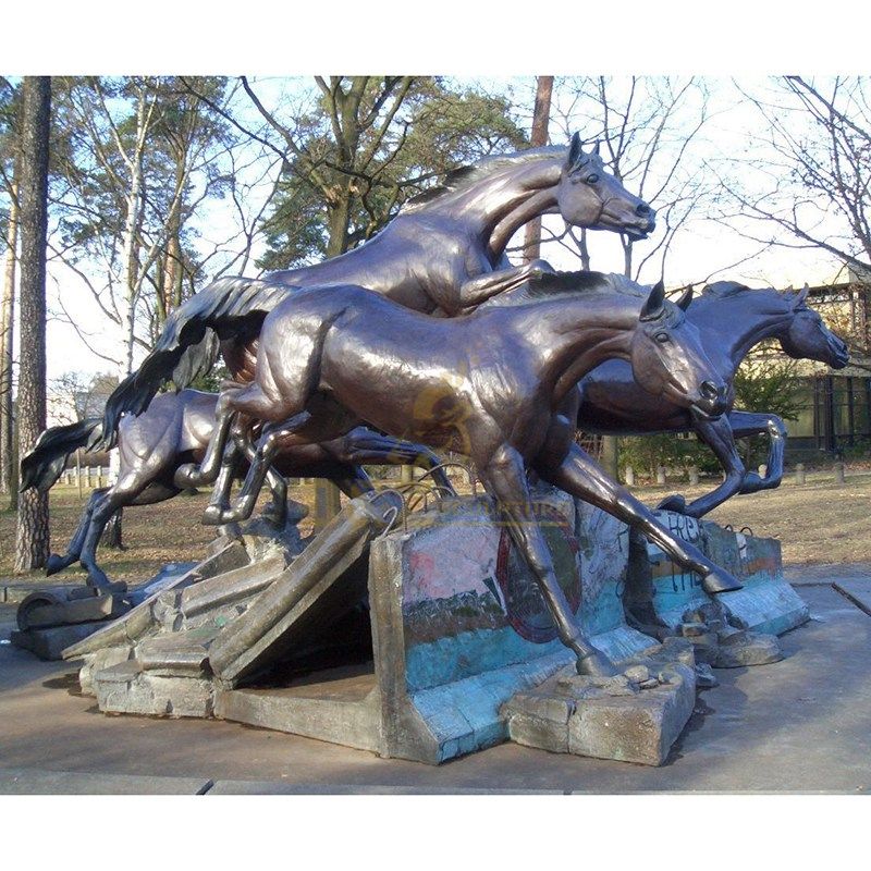 Outdoor large jumping bronze horse sculpture