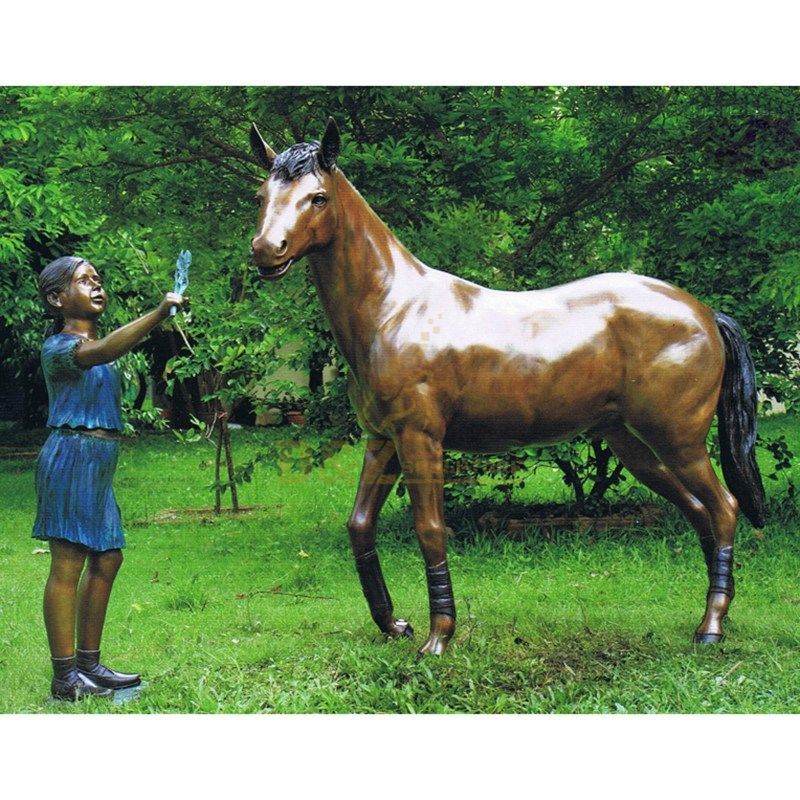 Girl and bronze horse statue for garden decoration factory supply children