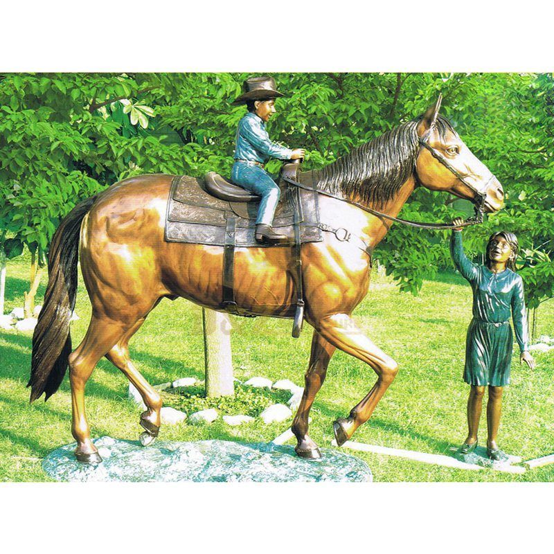 Child and Horse Bronze Casting Vivid Sculpture