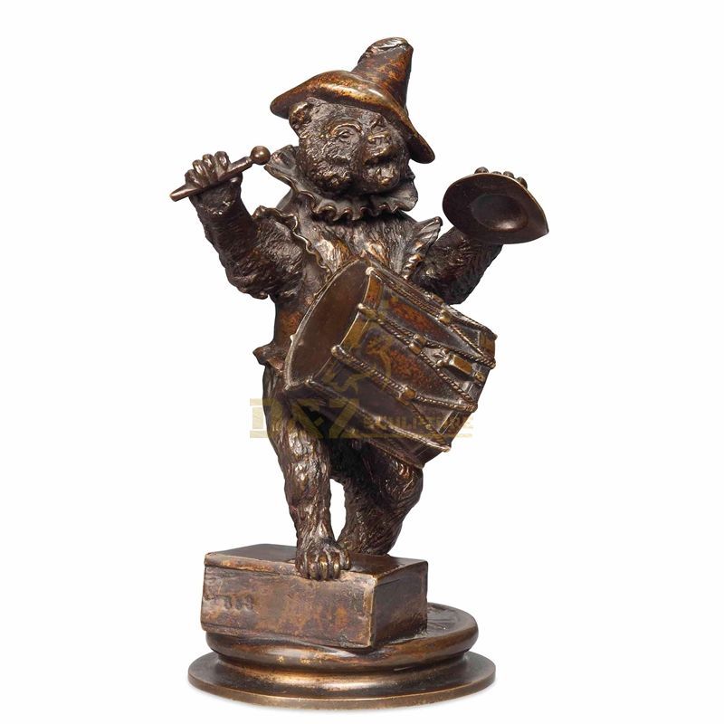 Cute bronze bear cub playing musical instrument home decoration