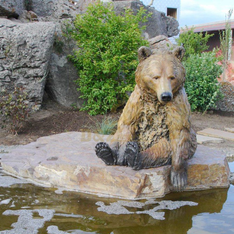 Outdoor Bronze Bear Sitting With Antique Brass Bear Statue