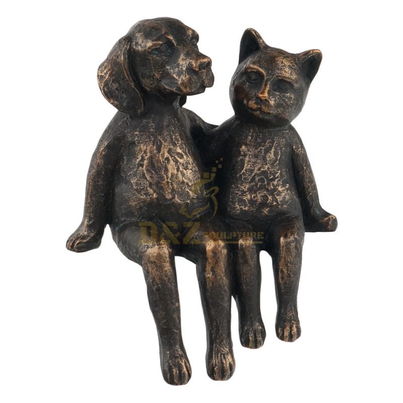Life Size Garden Lovely Bronze Dog And Cat Statue