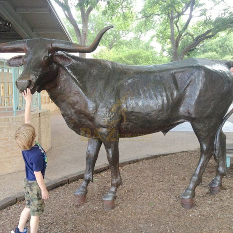 Bronze bull sculpture square park building decoration