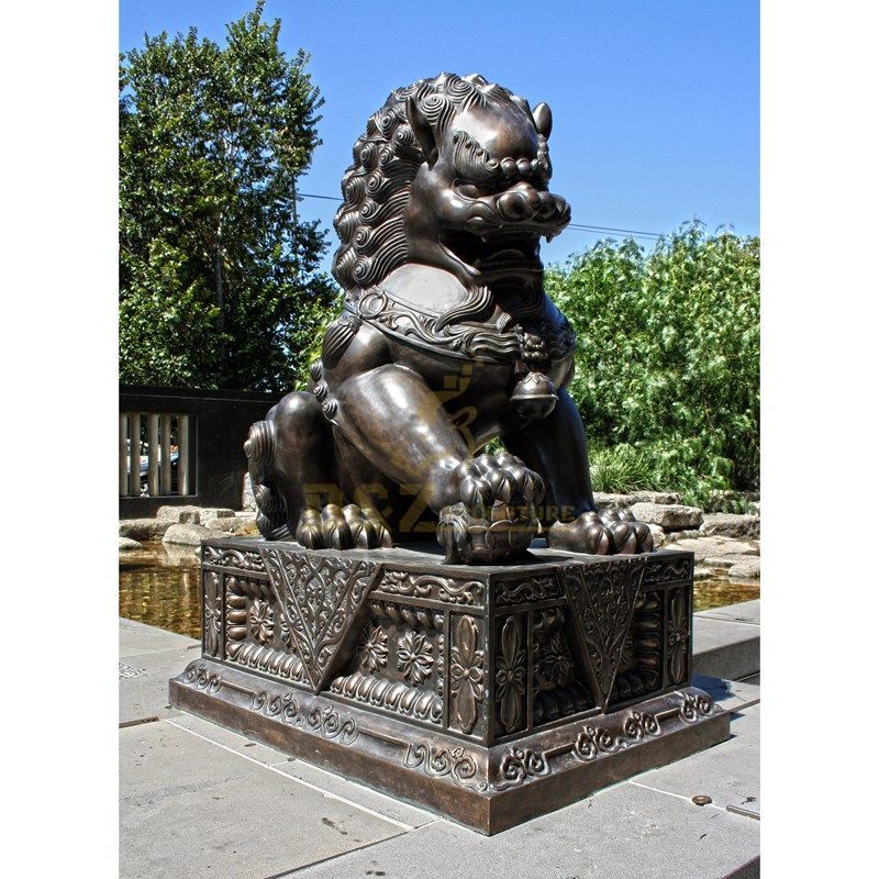 Chinese Large antique bronze foo dog statue lions sculpture for sale