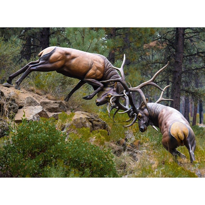 Life Size Fighting Bronze Deer Elk Sculpture