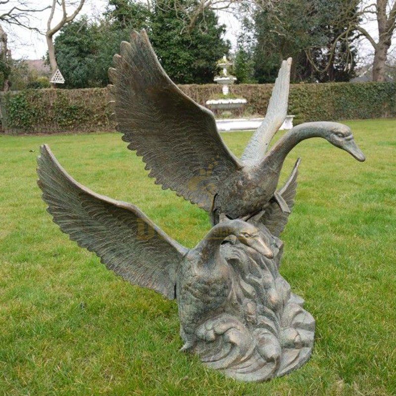 Bronze outdoor swan sculpture on sale