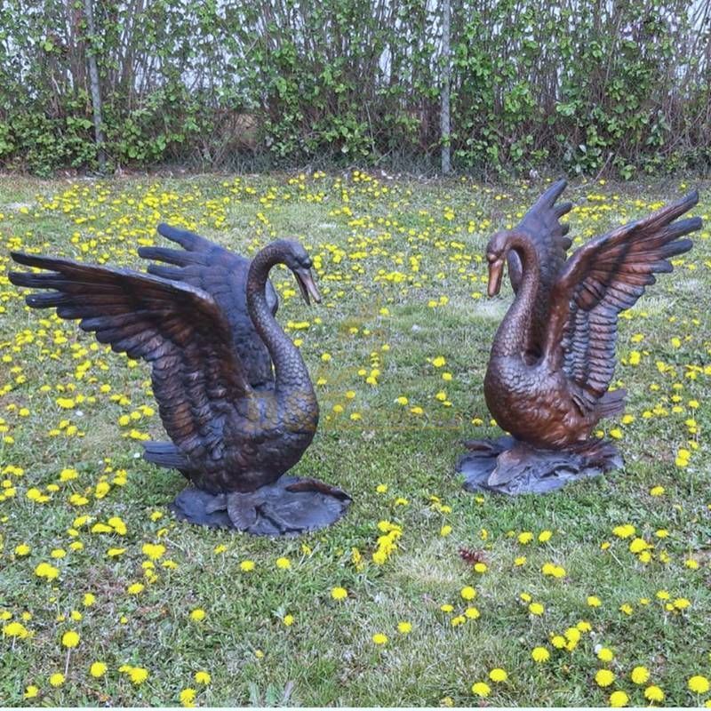 Bronze outdoor swan sculpture on sale