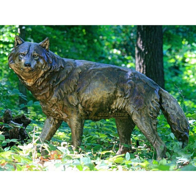 Garden Life Size Standing Bronze Wolf Sculpture