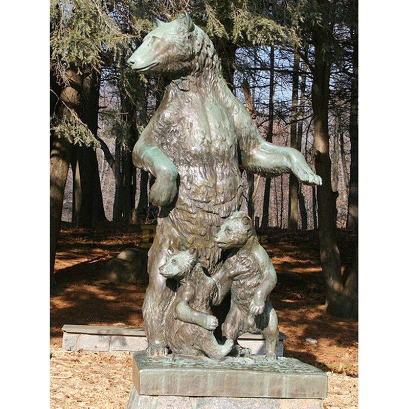 Antique designed bronze standing bear sculpture
