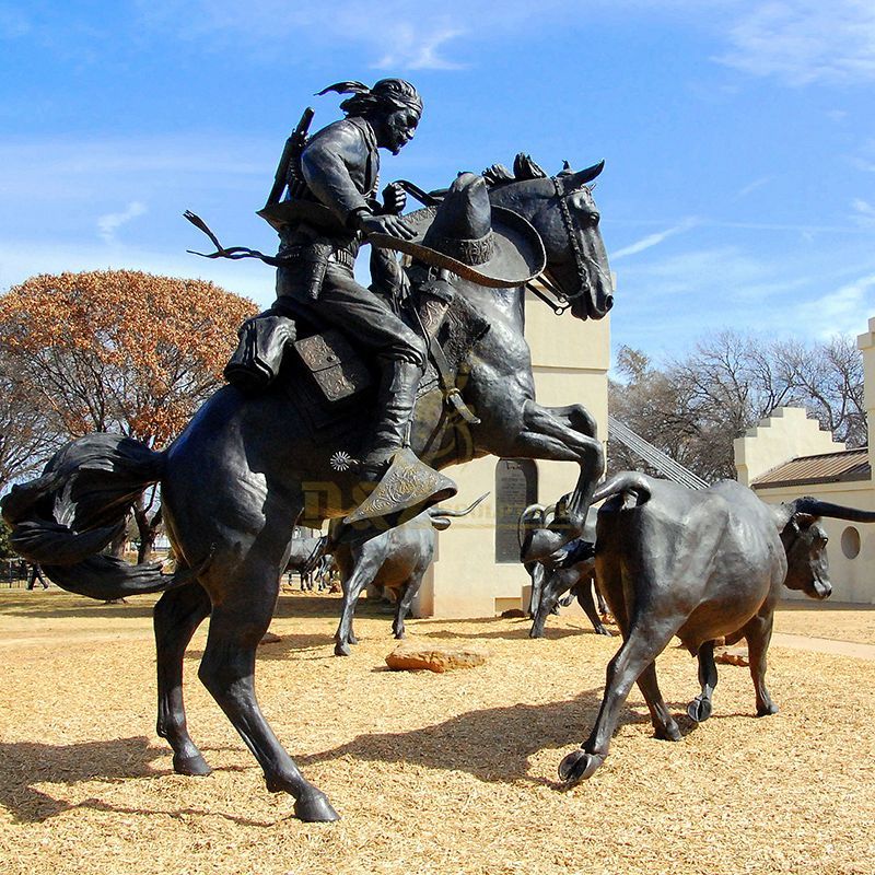 Outdoor large size cast bronze cowboy riding horse sculpture
