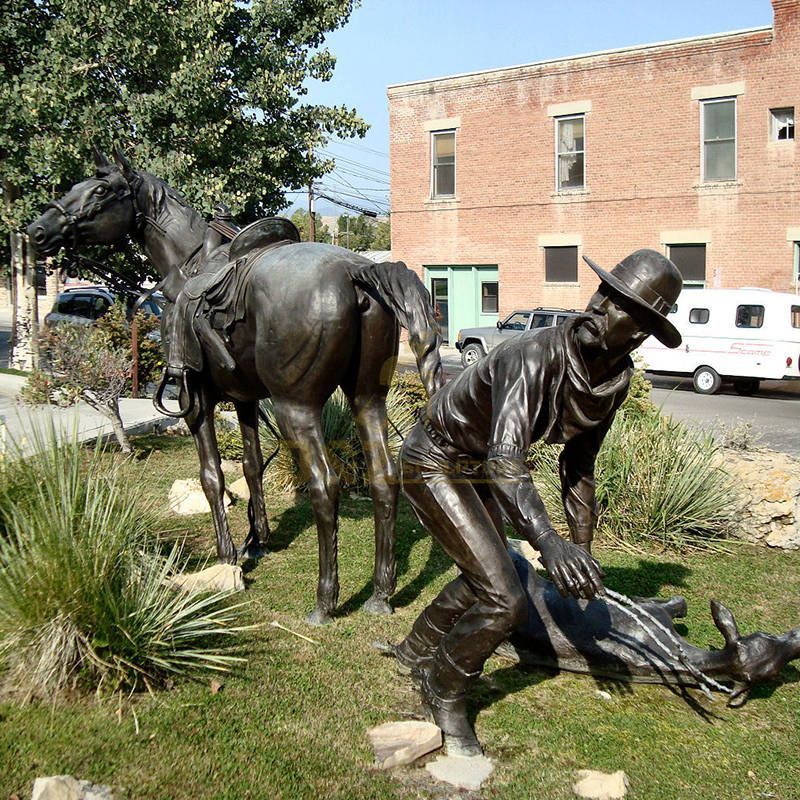 Outdoor Garden Decoration Bronze Life Size Cowboy Riding Horse Sculpture