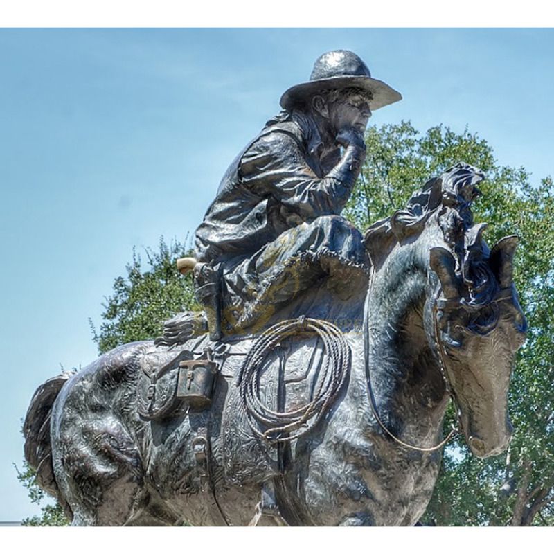 Outdoor metal casting cowboy bronze riding horse sculpture