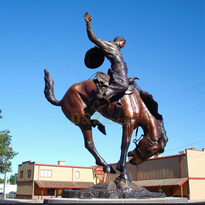 hot sale outdoor decor life size western style bronze cowboy riding horse statue sculptur