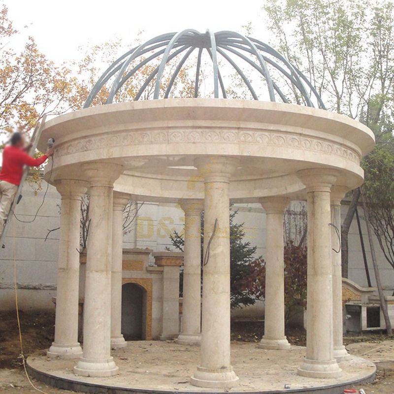 Hand Carved Stone Garden Products White Marble Column Gazebo