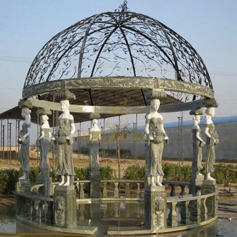 Hand Carved Stone Garden Products White Marble Column Gazebo