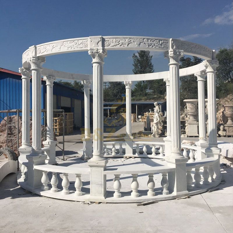 Outdoor Decorative Carved White Marble Stone Gazebo For Sale