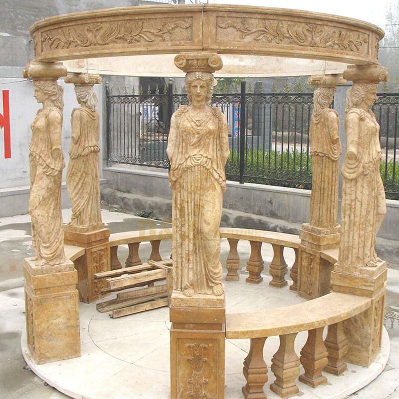 Outdoor Decorative Carved White Marble Stone Gazebo For Sale