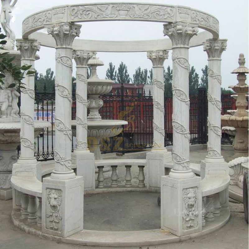 Outdoor Garden Decoration Marble Stone Carving Square Pavilions Gazebo